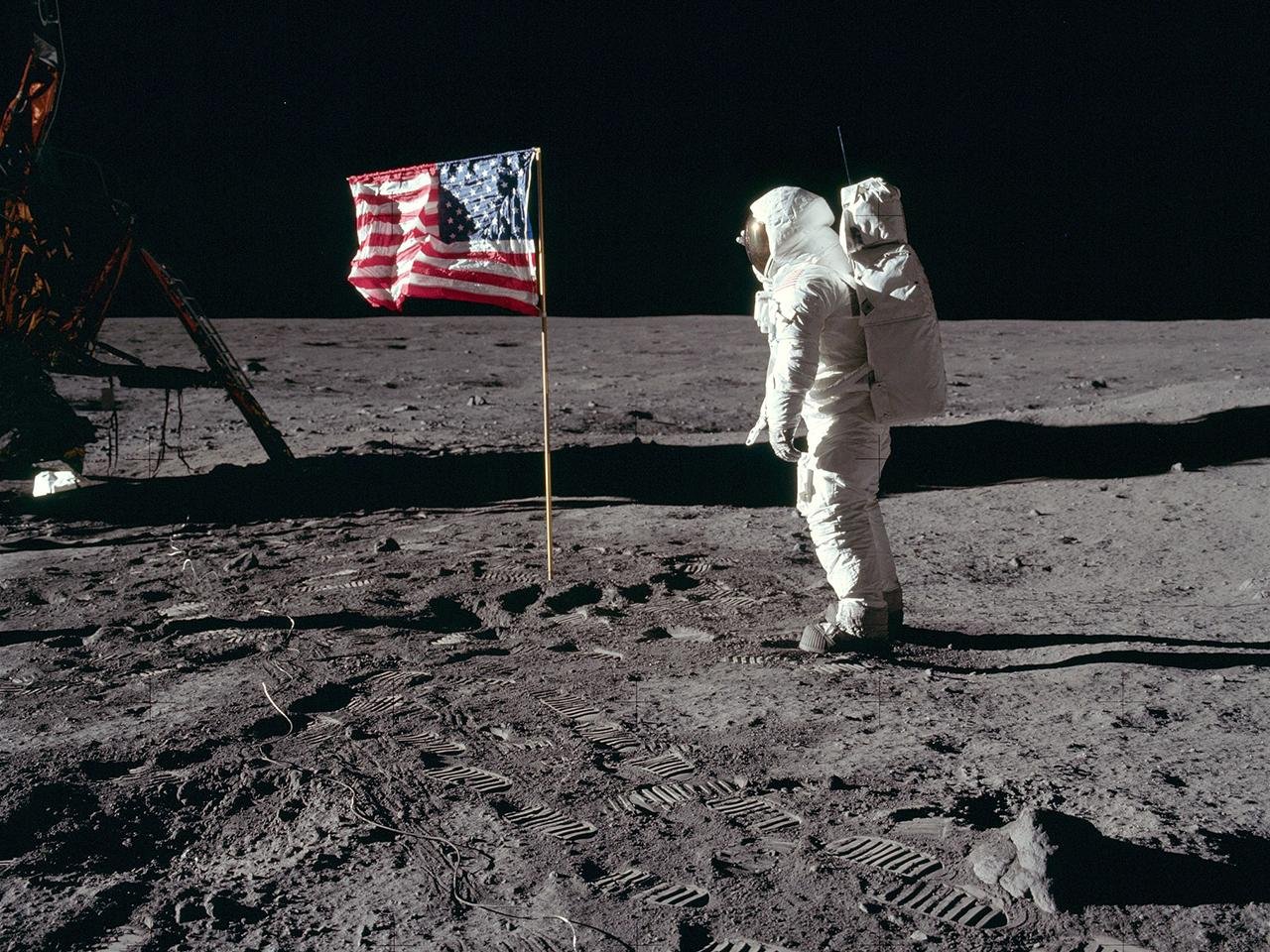 Buzz Aldrin salutes the U.S flag on the Moon